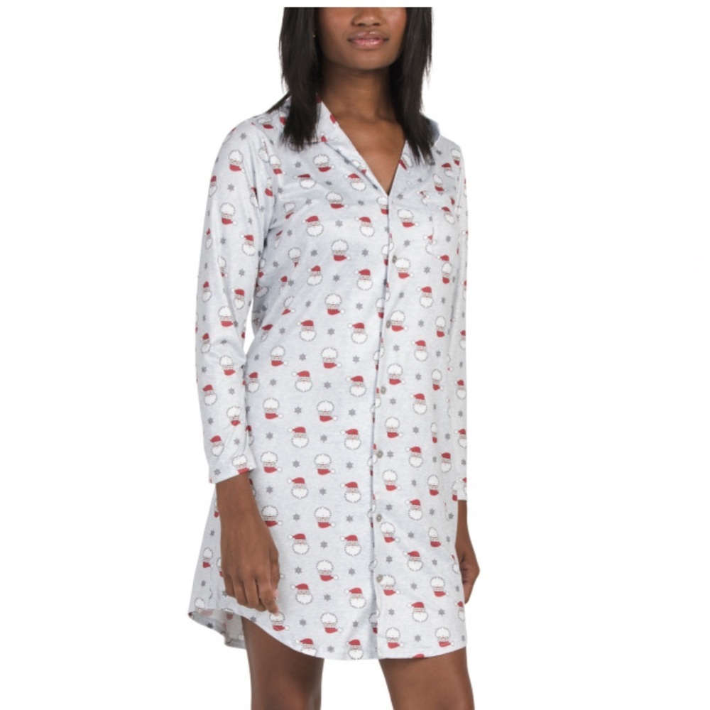 INK + IVY Long Sleeve Christmas Print Notch Collar Nightgown Size Large